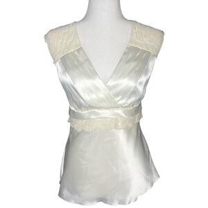 Vintage Y2K White Silky Tank with Lace Trim Coquette Small